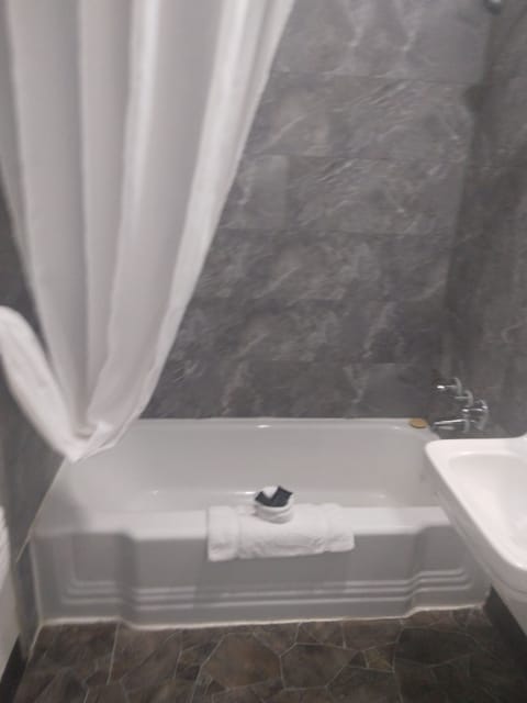 Basic Room, 1 Queen Bed, Non Smoking | Bathroom | Combined shower/tub, hair dryer, towels