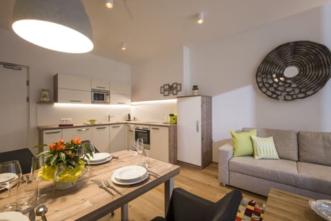 Comfort Apartment, 1 Bedroom, Accessible, Terrace (final cleaning fee incl.) | Private kitchen | Fridge, microwave, stovetop, dishwasher