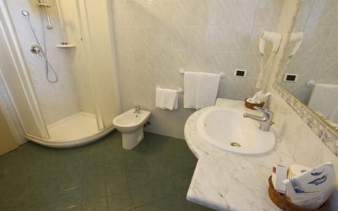Shower, free toiletries, hair dryer, bidet