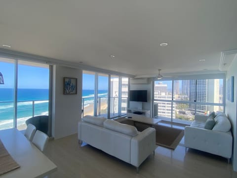 Premium Apartment, 3 Bedrooms (Absolute Beach Front) | Living area | Flat-screen TV