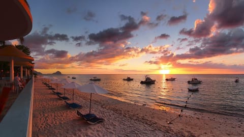 On the beach, white sand