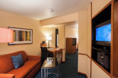 Suite, 1 King Bed with Sofa bed | Living area | 40-inch TV with cable channels, iPod dock