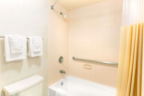 Combined shower/tub, eco-friendly toiletries, hair dryer, towels