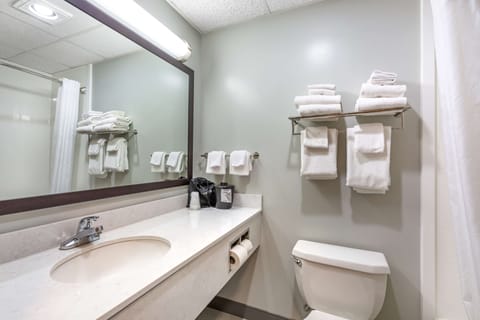 Standard Room, Multiple Beds, Non Smoking, Refrigerator & Microwave | Bathroom | Combined shower/tub, hair dryer, towels