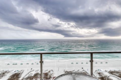 Private beach, white sand, sun loungers, beach umbrellas