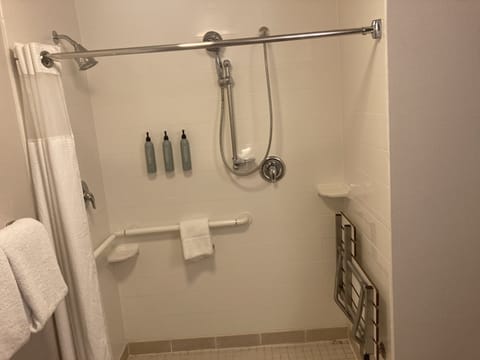 Combined shower/tub, free toiletries, hair dryer, towels