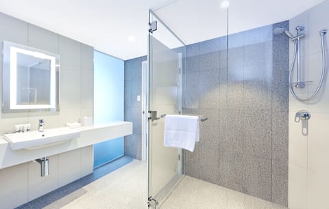 Standard Room, 1 Queen Bed (Extra Floor Space) | Bathroom | Shower, hydromassage showerhead, eco-friendly toiletries, hair dryer