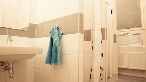 Shower, slippers, towels