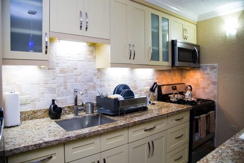 Luxury Townhome, 1 King Bed, City View, Executive Level | Private kitchen | Full-size fridge, microwave, oven, stovetop