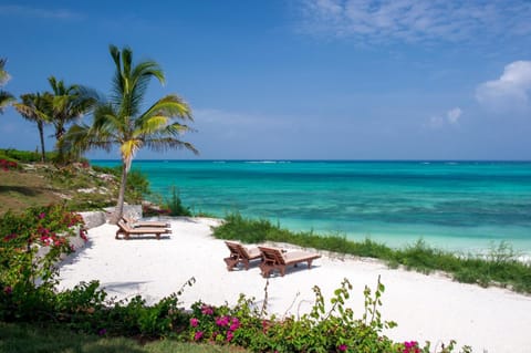 Private beach, white sand, sun loungers, beach umbrellas