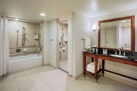 Premium Suite, 1 King Bed, Accessible, Non Smoking (Roll-in Shower) | Bathroom | Combined shower/tub, free toiletries, hair dryer, towels