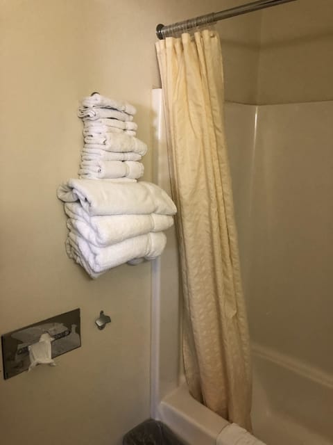 Standard Room, 2 Queen Beds, Non Smoking | Bathroom | Combined shower/tub, free toiletries, towels