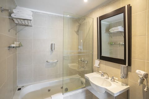 Jetted tub, rainfall showerhead, free toiletries, hair dryer