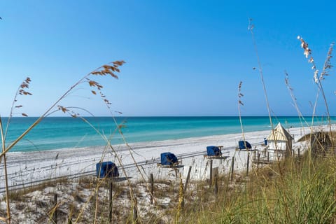 On the beach, white sand, beach umbrellas