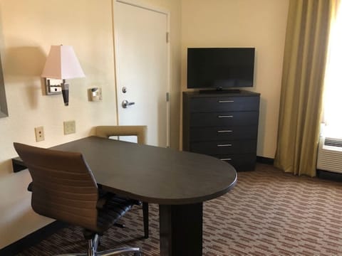 Studio Suite, 1 Queen Bed, Accessible (Mobility, Roll-In Shower) | Living area | 42-inch LED TV with cable channels, TV, DVD player