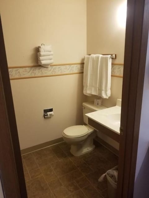 Combined shower/tub, hair dryer, towels