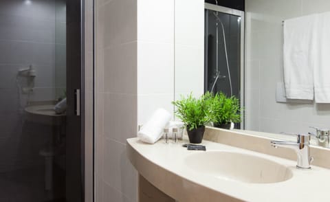 Shower, free toiletries, hair dryer, towels