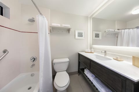 Combined shower/tub, eco-friendly toiletries, hair dryer, towels