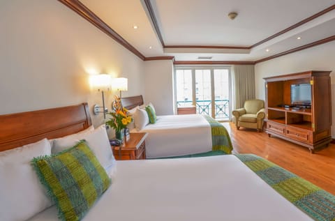 Junior Suites, 2 Double Beds | In-room safe, desk, laptop workspace, blackout drapes