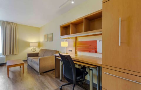 Deluxe Studio, 1 Queen Bed, Non Smoking, Refrigerator & Microwave | Desk, laptop workspace, blackout drapes, iron/ironing board