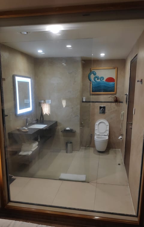 Deluxe Double Room, 1 Double Bed, Balcony, Oceanfront | Bathroom | Shower, eco-friendly toiletries, hair dryer, bathrobes