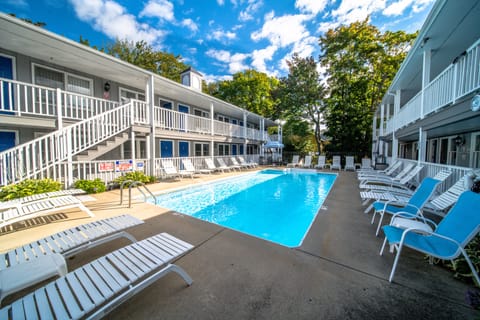 Seasonal outdoor pool, sun loungers