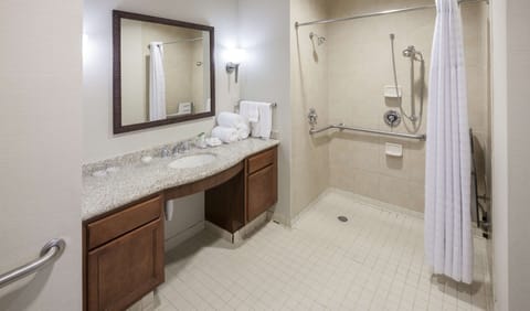 Combined shower/tub, free toiletries, hair dryer, towels