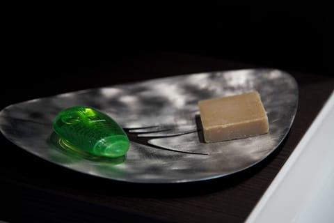 Shower, free toiletries, towels, soap