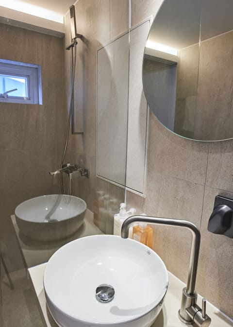 Suite | Bathroom | Shower, hair dryer, towels, soap