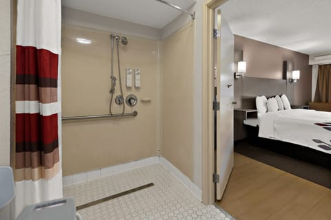 Superior Room, 1 King Bed, Accessible (Roll-In Shower, Smoke Free) | Bathroom | Combined shower/tub, free toiletries, towels, soap