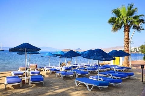 Private beach nearby, sun loungers, beach umbrellas