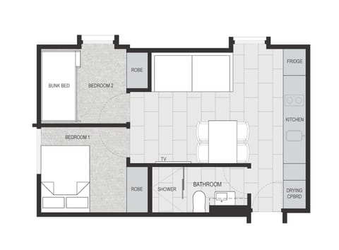 2 Bedroom 4 Share - Queen beds | Floor plan