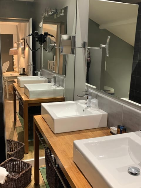 Suite | Bathroom | Shower, free toiletries, hair dryer, bathrobes