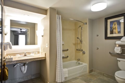 Suite, 1 King Bed, Accessible, Bathtub (Mobility & Hearing) | Bathroom | Combined shower/tub, free toiletries, hair dryer, towels