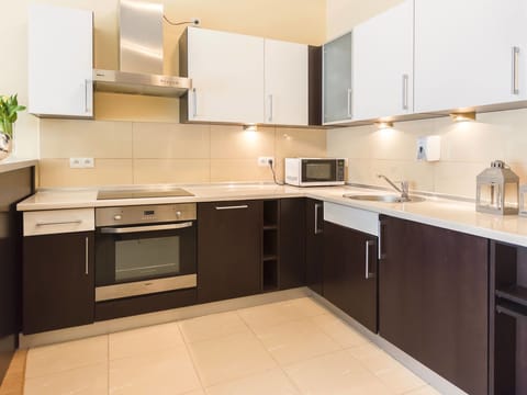 Apartment (Diune Apartment 9) | Private kitchenette | Fridge, stovetop, electric kettle, cookware/dishes/utensils