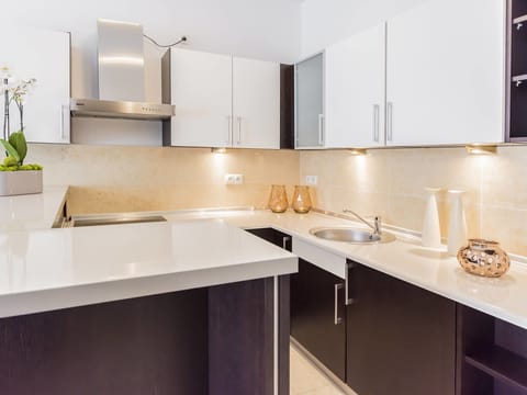 Apartment (Diune Apartment 24) | Private kitchenette | Fridge, stovetop, electric kettle, cookware/dishes/utensils