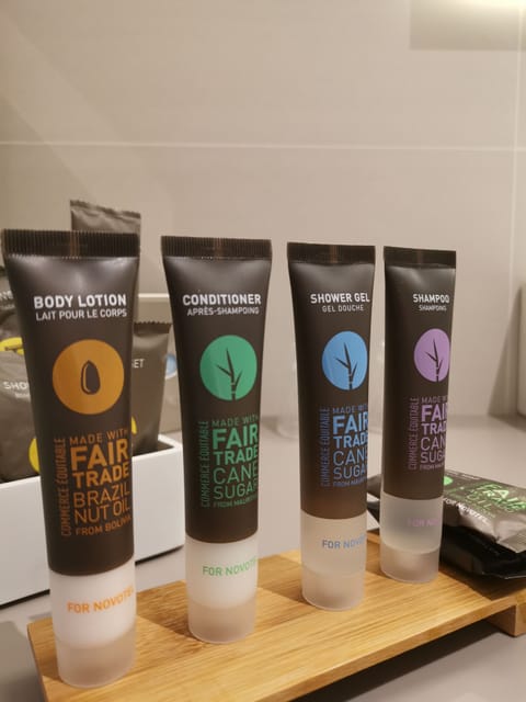 Shower, rainfall showerhead, eco-friendly toiletries, hair dryer