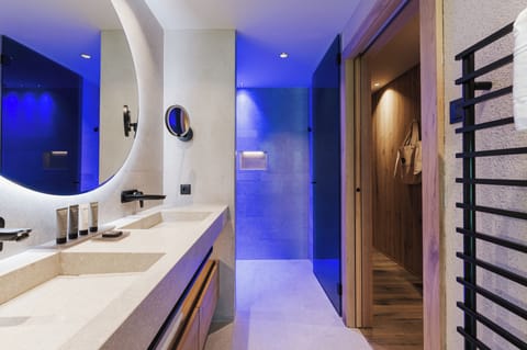 Family Room | Bathroom | Shower, rainfall showerhead, designer toiletries, hair dryer