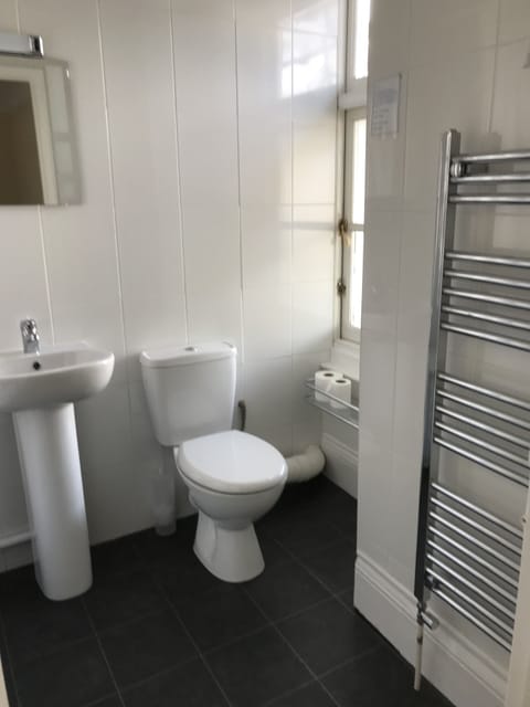 Combined shower/tub, free toiletries, hair dryer