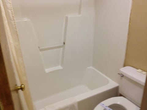 Combined shower/tub, deep soaking tub, free toiletries, hair dryer