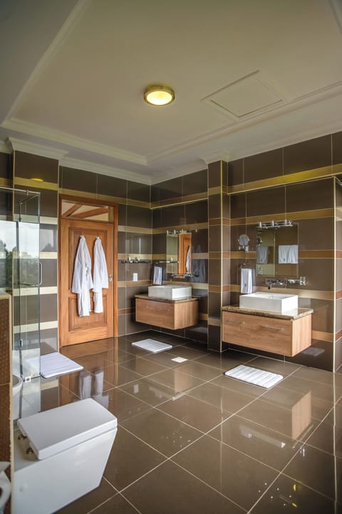 Penthouse | Bathroom | Deep soaking tub, rainfall showerhead, free toiletries, hair dryer