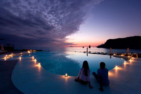 Indoor pool, outdoor pool, sun loungers