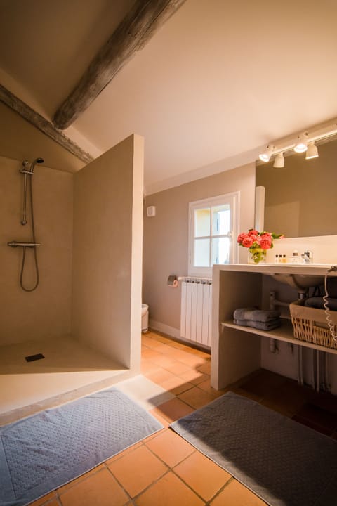 Suite | Bathroom | Shower, designer toiletries, hair dryer, slippers