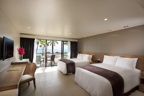 Room, 2 Queen Beds, Balcony, Beachfront | Premium bedding, minibar, in-room safe, blackout drapes