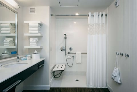 Suite, 1 King Bed, Accessible (Mobility & Hearing, Roll-in Shower) | Bathroom | Free toiletries, hair dryer, towels