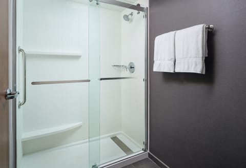 Combined shower/tub, free toiletries, hair dryer, towels