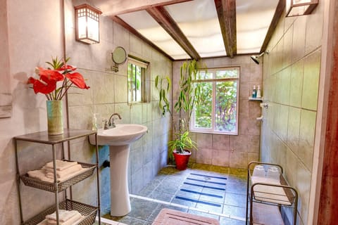 Romantic Cottage, 1 Queen Bed, Hot Tub | Bathroom | Shower, hair dryer, bathrobes, slippers