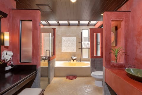 Villa, Pool Access | Bathroom | Combined shower/tub, free toiletries, hair dryer, bathrobes