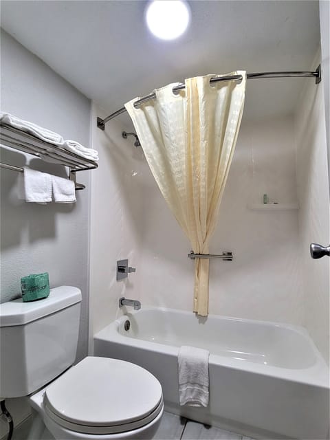 Bathtub, free toiletries, hair dryer, towels