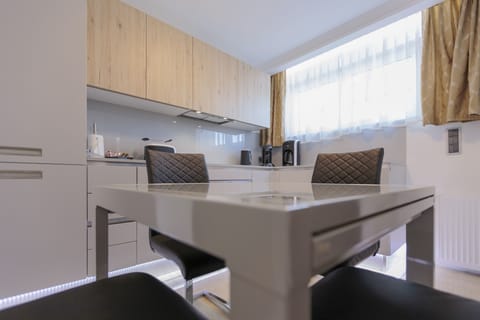 Panoramic Apartment, 1 Bedroom | Private kitchen | Full-size fridge, microwave, oven, stovetop